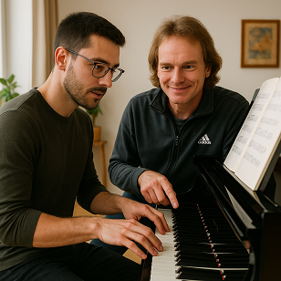 Junger Mann mit Klavierlehrer